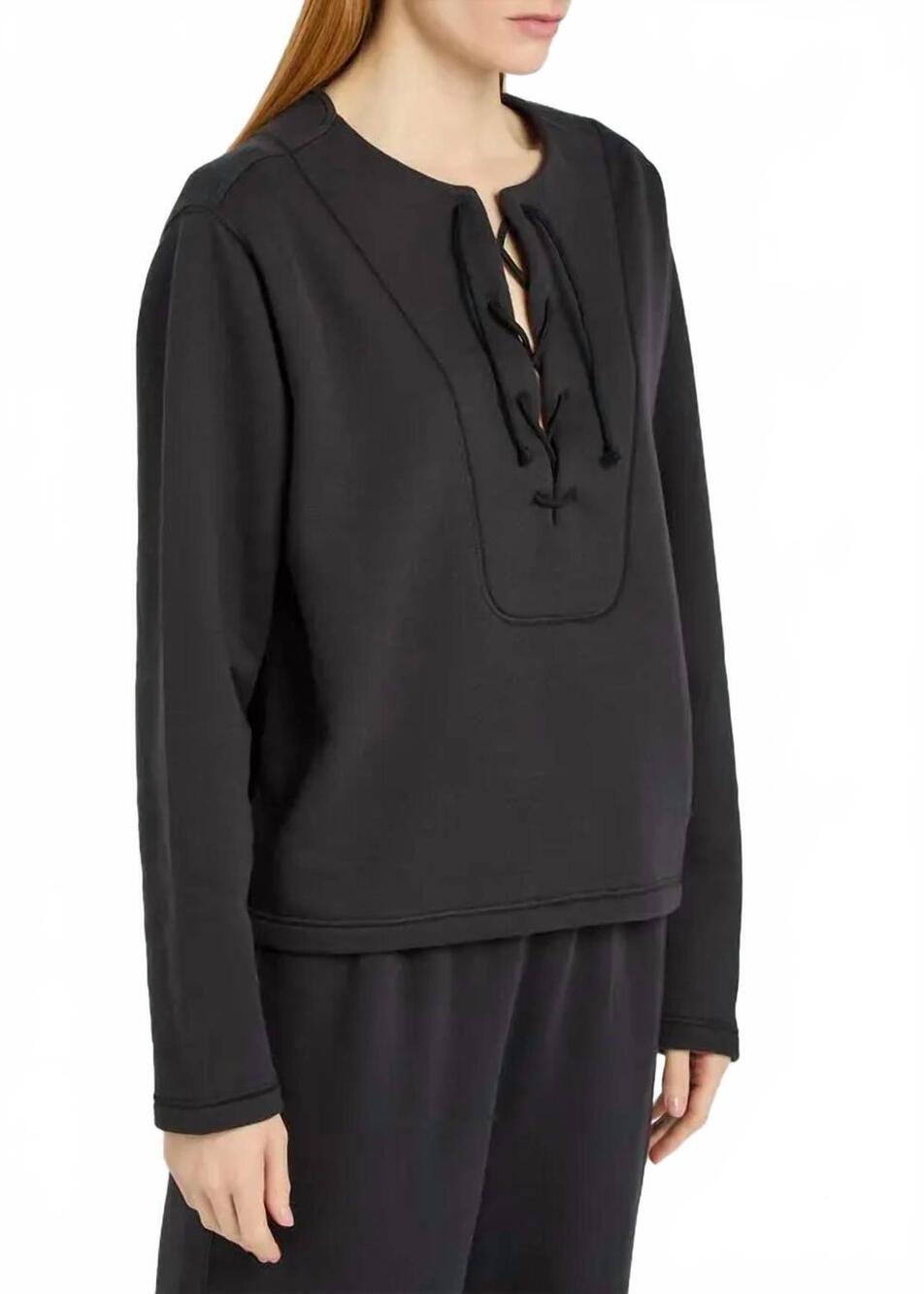NEW LITERARY SPORT daphne lace up sweater in black